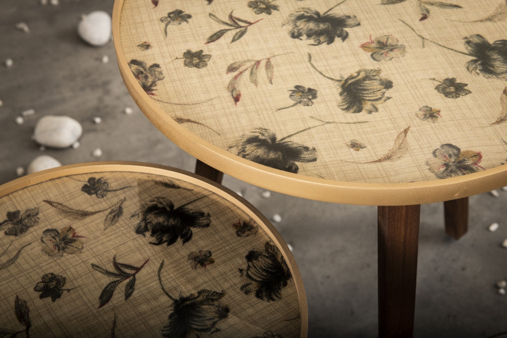 A Tiny Mistake Floral Beige Wooden Nesting Tables (Set of 2), Living Room Decor