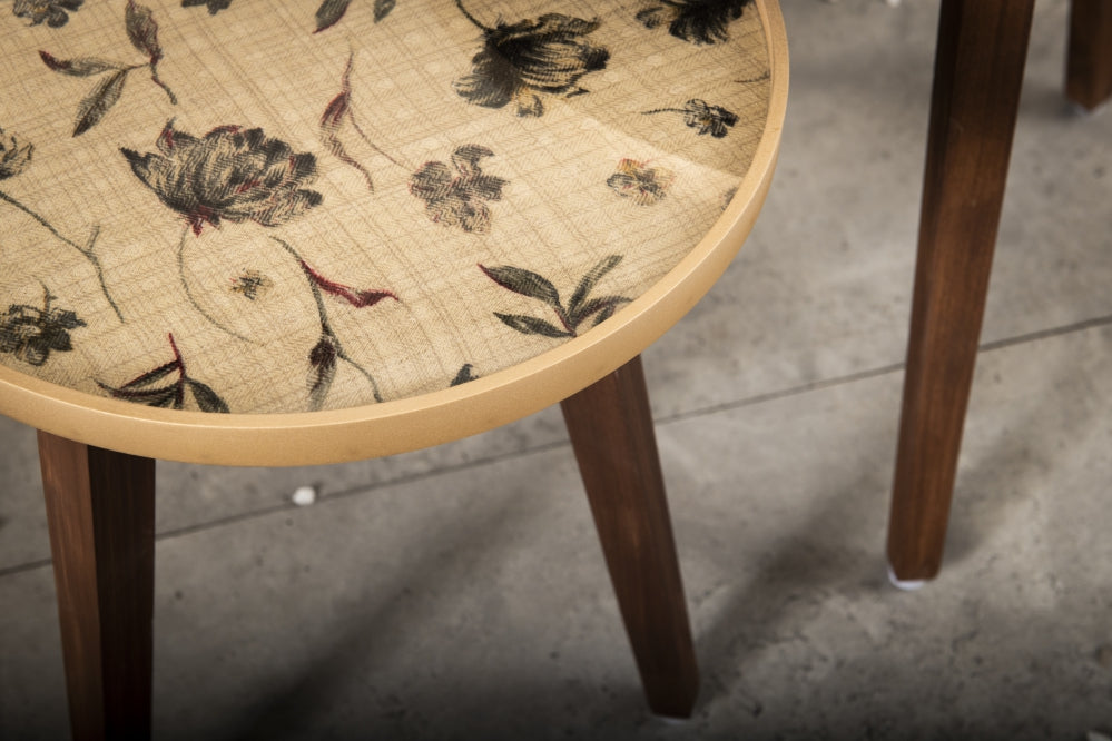 A Tiny Mistake Floral Beige Wooden Nesting Tables (Set of 2), Living Room Decor