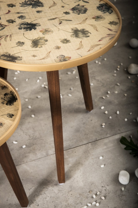 A Tiny Mistake Floral Beige Wooden Nesting Tables (Set of 2), Living Room Decor