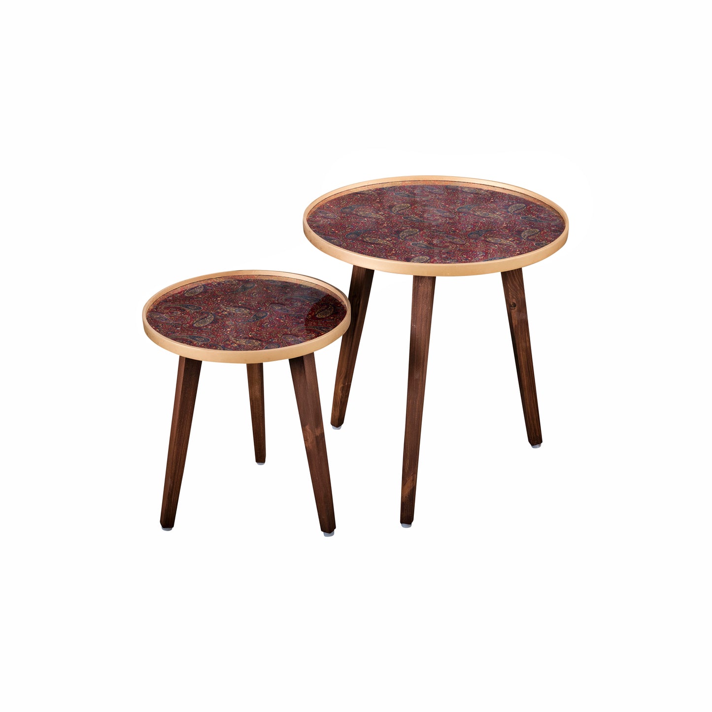 A Tiny Mistake Red and Gold Paisley Wooden Nesting Tables (Set of 2), Living Room Decor