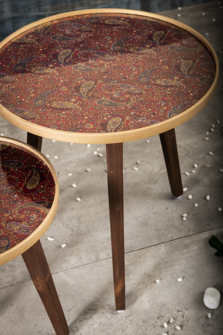 A Tiny Mistake Red and Gold Paisley Wooden Nesting Tables (Set of 2), Living Room Decor