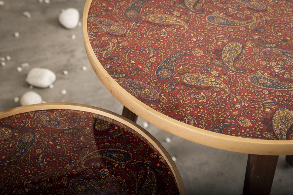 A Tiny Mistake Red and Gold Paisley Wooden Nesting Tables (Set of 2), Living Room Decor