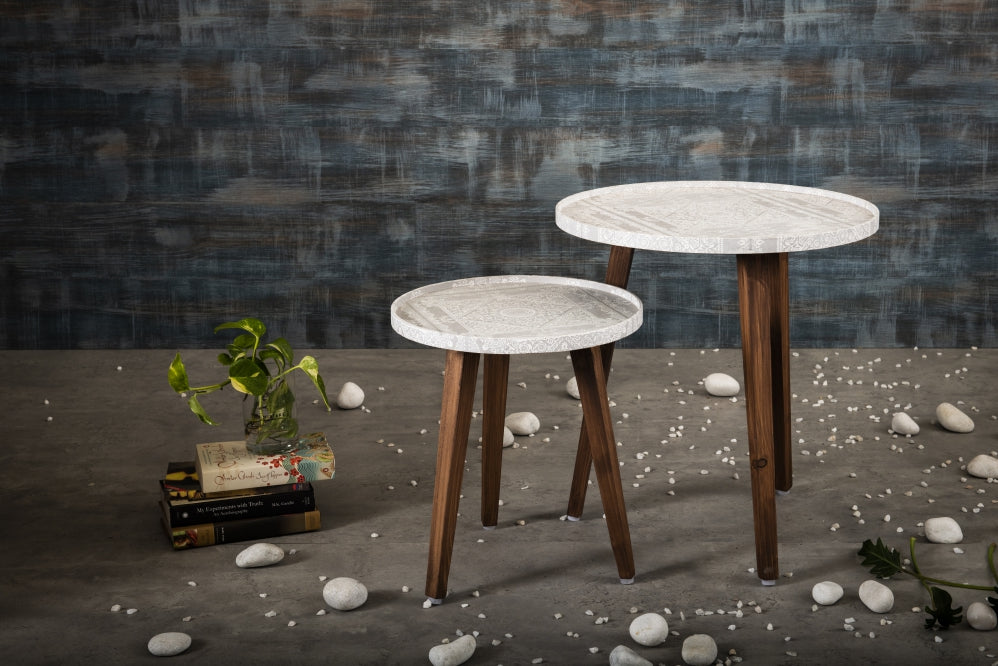 A Tiny Mistake Kaarigari Wooden Nesting Tables (Set of 2), Living Room Decor