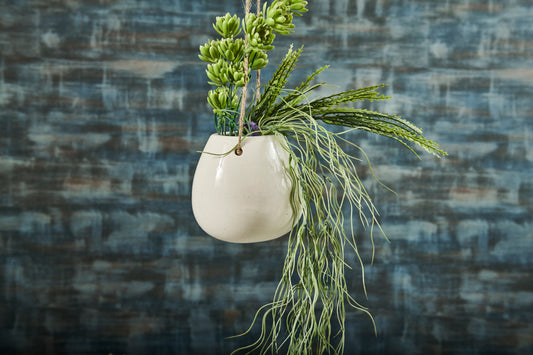 A Tiny Mistake Hanging White Ceramic Planter with Jute Rope (One Piece)