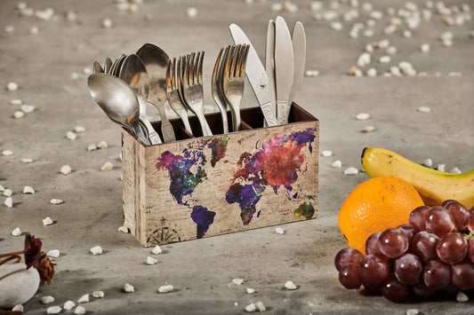A Tiny Mistake Atlas Wooden Cutlery Holder, 18 x 10 x 6.5 cm