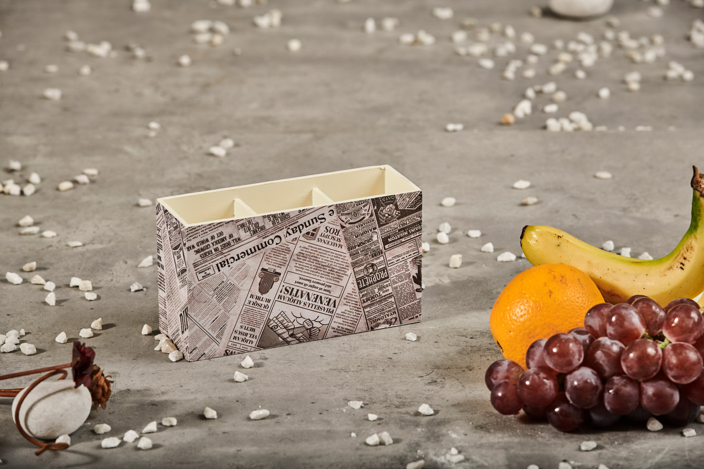 A Tiny Mistake Vintage Newspaper Wooden Cutlery Holder, 18 x 10 x 6.5 cm