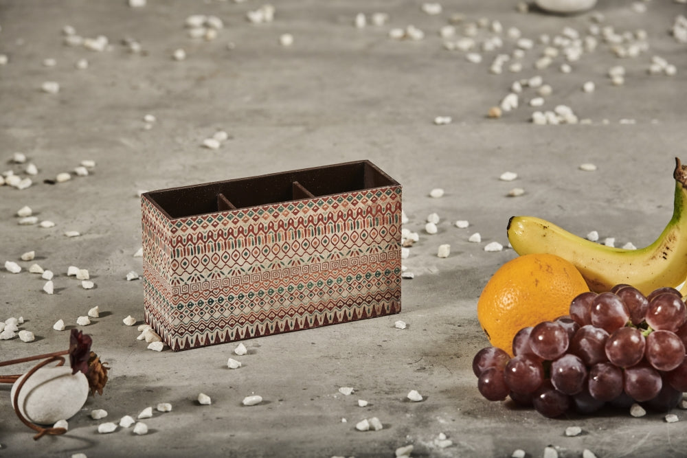 A Tiny Mistake Aztec Wooden Cutlery Holder, 18 x 10 x 6.5 cm