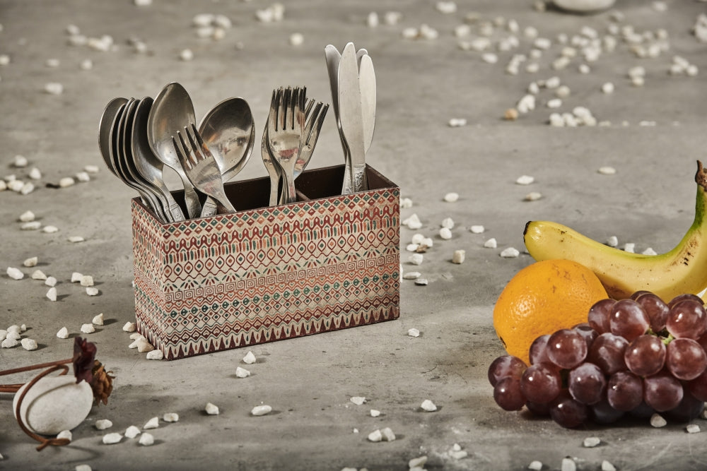 A Tiny Mistake Aztec Wooden Cutlery Holder, 18 x 10 x 6.5 cm