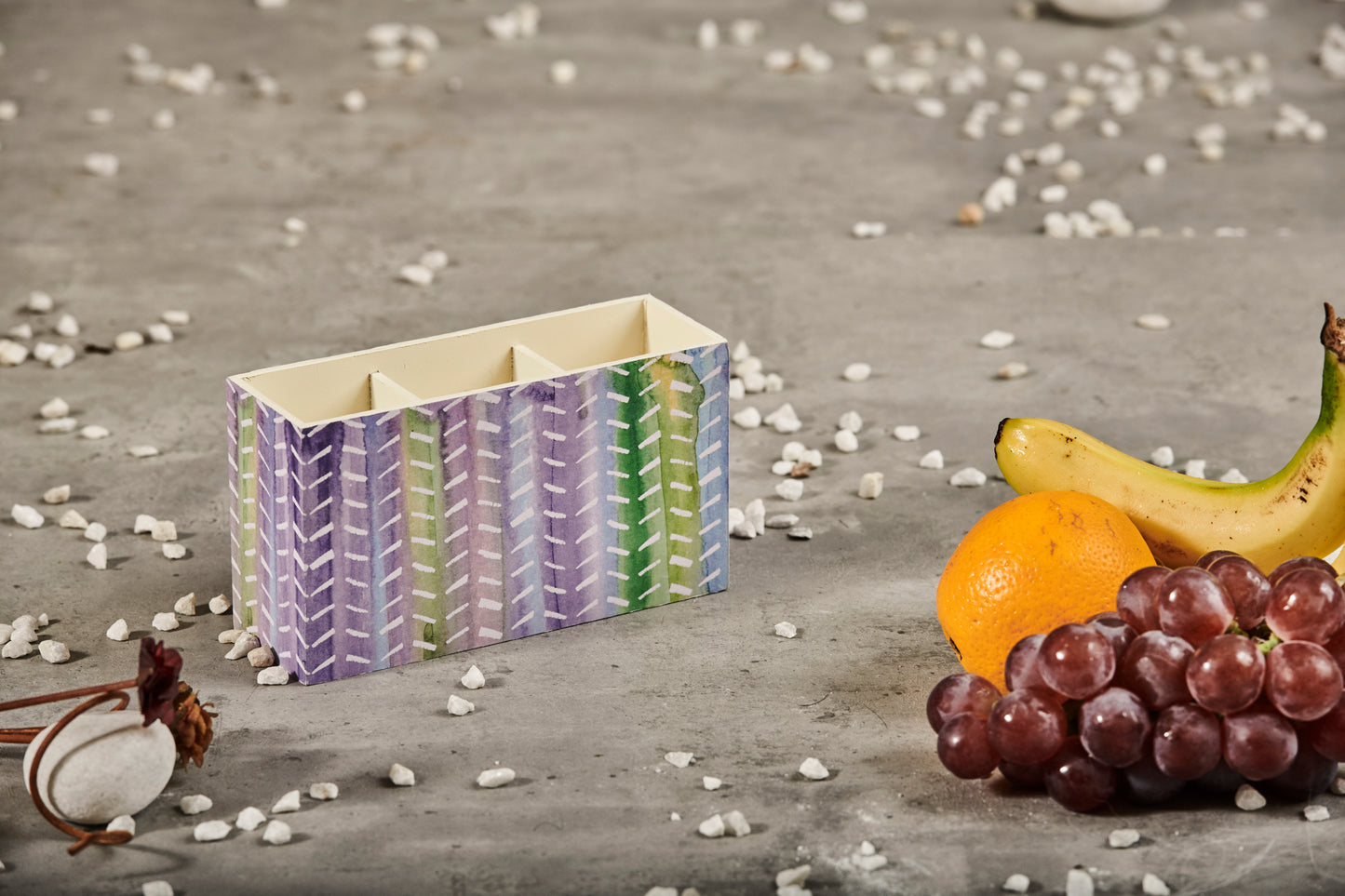 A Tiny Mistake Watercolour Lines Wooden Cutlery Holder, 18 x 10 x 6.5 cm