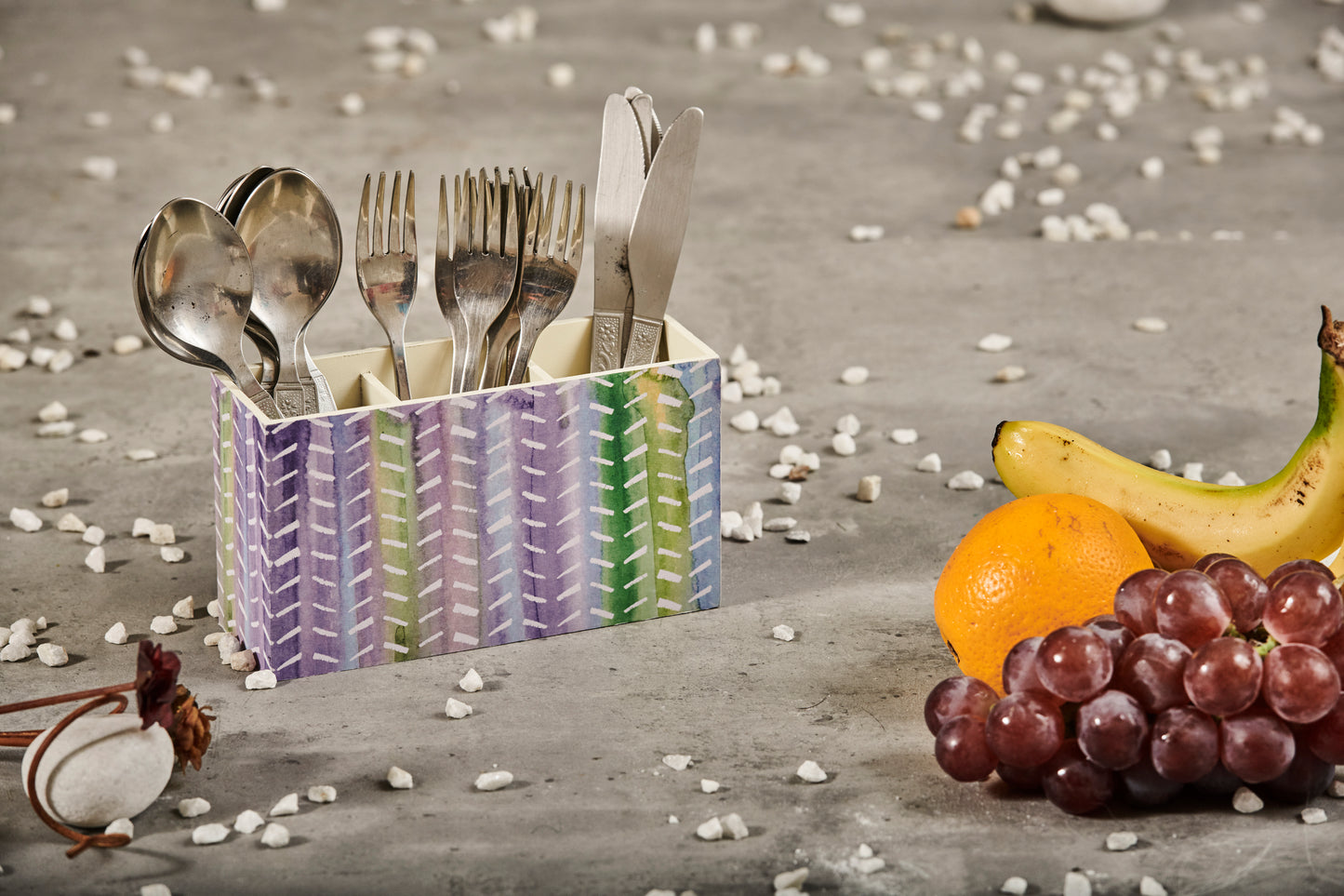 A Tiny Mistake Watercolour Lines Wooden Cutlery Holder, 18 x 10 x 6.5 cm