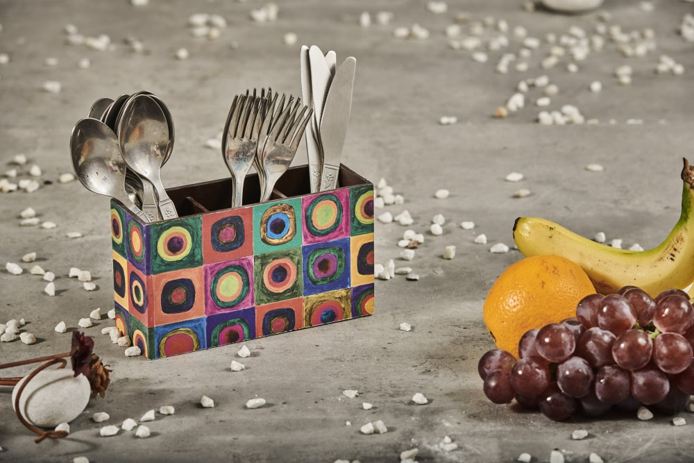 A Tiny Mistake Modern Art Wooden Cutlery Holder, 18 x 10 x 6.5 cm