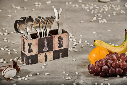 A Tiny Mistake Chess Wooden Cutlery Holder, 18 x 10 x 6.5 cm