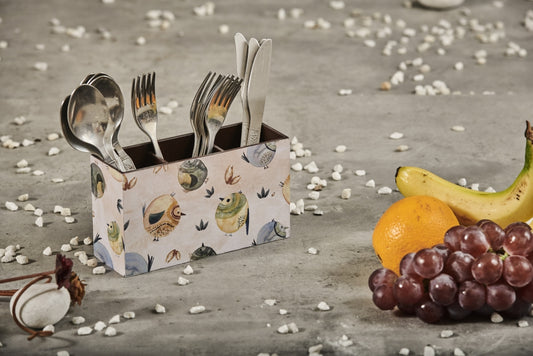 A Tiny Mistake Cute Birds Wooden Cutlery Holder, 18 x 10 x 6.5 cm