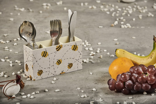 A Tiny Mistake Buzybee Wooden Cutlery Holder, 18 x 10 x 6.5 cm
