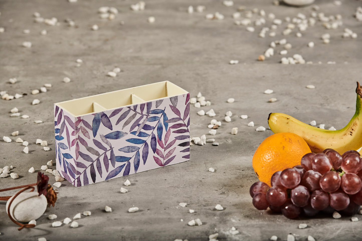 A Tiny Mistake Pastel Leaves Wooden Cutlery Holder, 18 x 10 x 6.5 cm