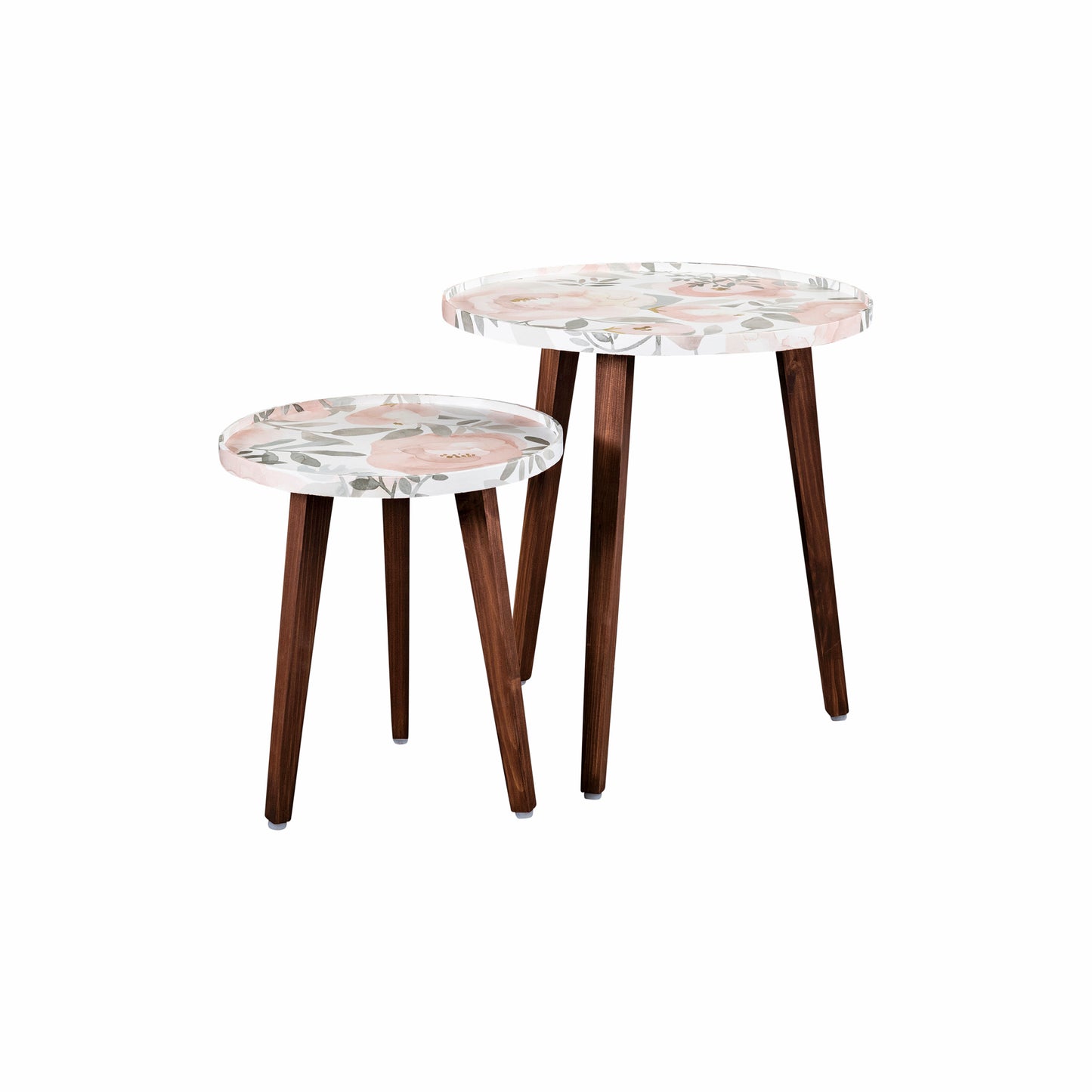 A Tiny Mistake Blossom (Peach and Pink) Wooden Nesting Tables (Set of 2), Living Room Decor