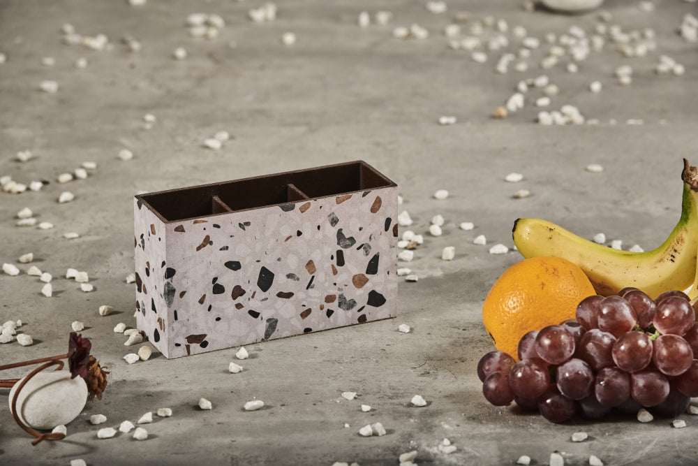 A Tiny Mistake Mosaic Wooden Cutlery Holder, 18 x 10 x 6.5 cm