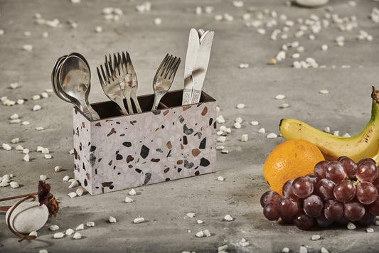 A Tiny Mistake Mosaic Wooden Cutlery Holder, 18 x 10 x 6.5 cm