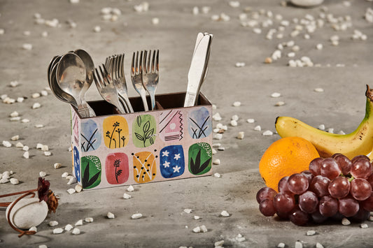 A Tiny Mistake Abstract Blocks Wooden Cutlery Holder, 18 x 10 x 6.5 cm