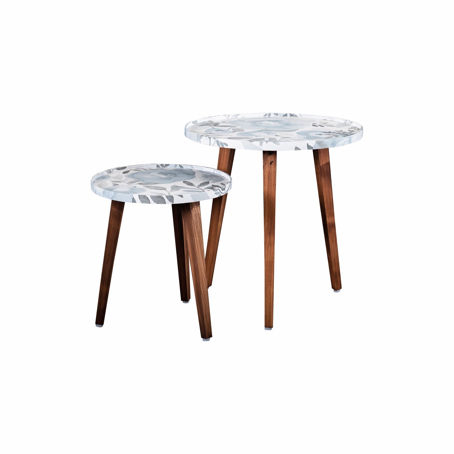A Tiny Mistake Blossom (Blue and Grey) Wooden Nesting Tables (Set of 2), Living Room Decor