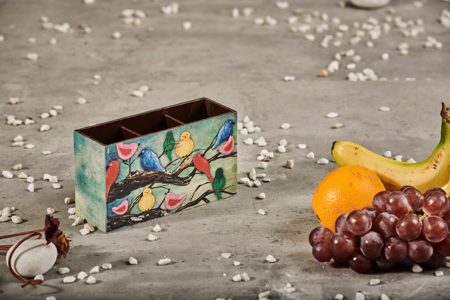 A Tiny Mistake Birds on a Branch Wooden Cutlery Holder, 18 x 10 x 6.5 cm