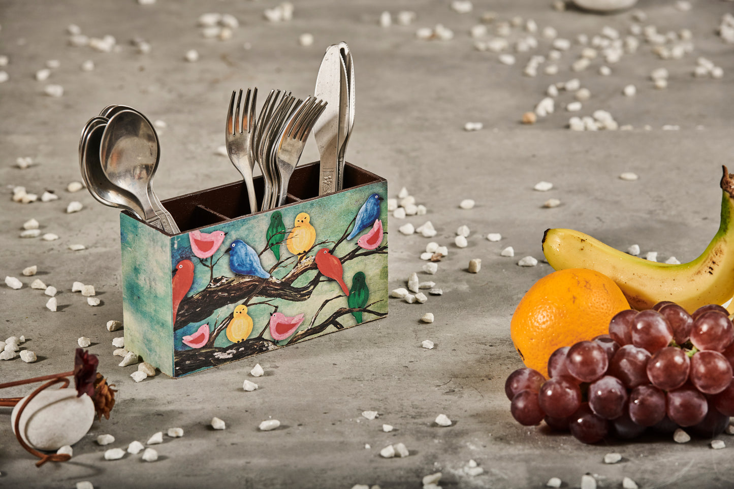 A Tiny Mistake Birds on a Branch Wooden Cutlery Holder, 18 x 10 x 6.5 cm
