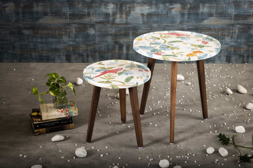 A Tiny Mistake Pakshi Wooden Nesting Tables (Set of 2), Living Room Decor