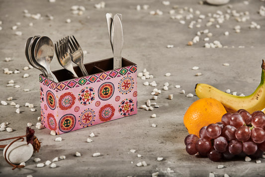 A Tiny Mistake Rangoli Wooden Cutlery Holder, 18 x 10 x 6.5 cm