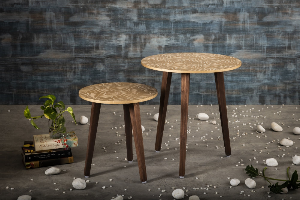 A Tiny Mistake Gold Leaves Wooden Nesting Tables (Set of 2), Living Room Decor