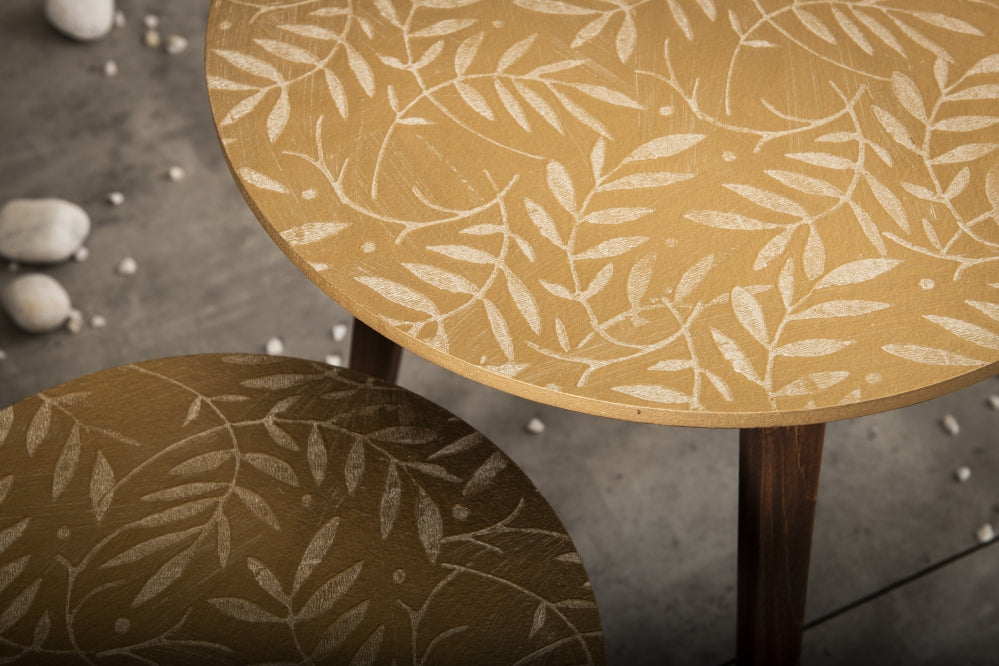 A Tiny Mistake Gold Leaves Wooden Nesting Tables (Set of 2), Living Room Decor