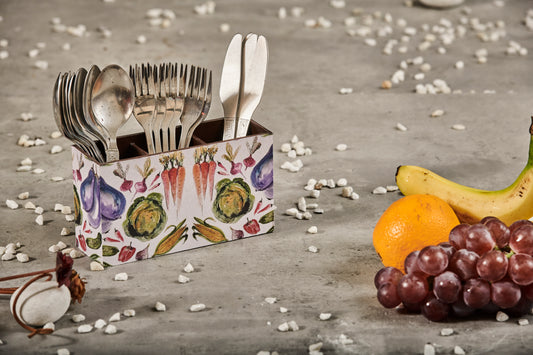 A Tiny Mistake Vegetables Wooden Cutlery Holder, 18 x 10 x 6.5 cm