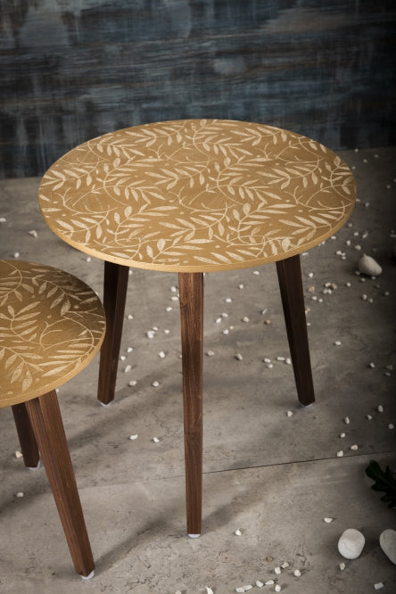 A Tiny Mistake Gold Leaves Wooden Nesting Tables (Set of 2), Living Room Decor