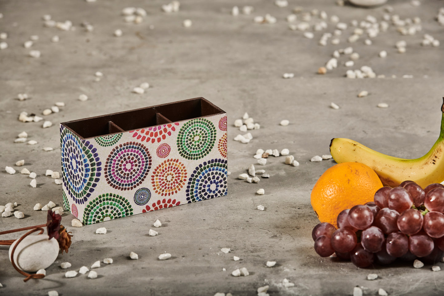 A Tiny Mistake Mandala Wooden Cutlery Holder, 18 x 10 x 6.5 cm