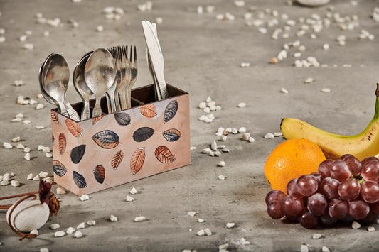 A Tiny Mistake Fall Leaves Wooden Cutlery Holder, 18 x 10 x 6.5 cm