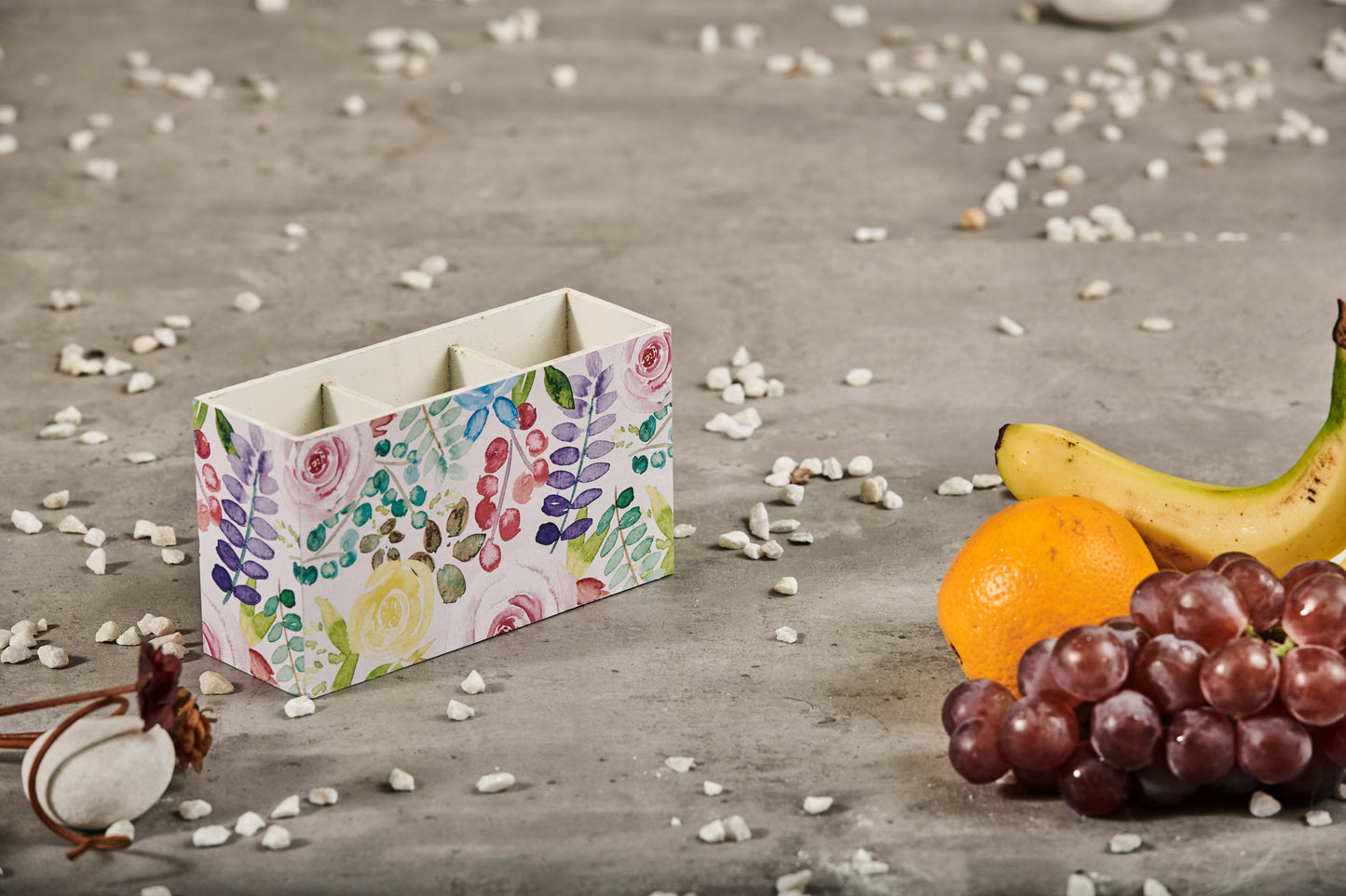 A Tiny Mistake Watercolour Roses Wooden Cutlery Holder, 18 x 10 x 6.5 cm