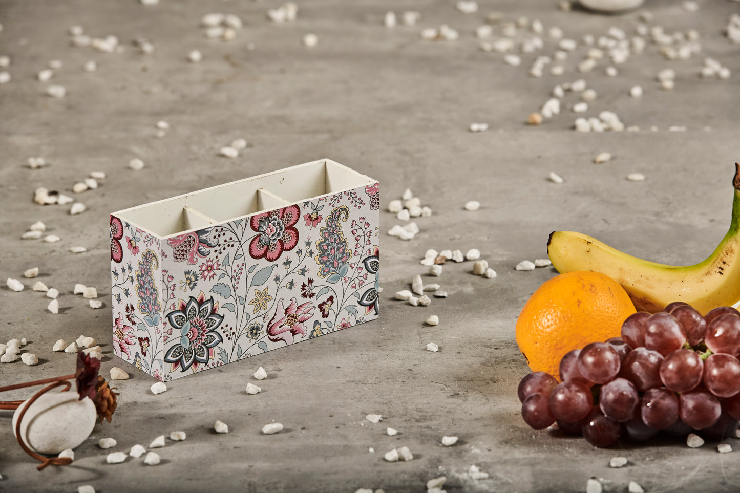 A Tiny Mistake Kalamkari Pastel Wooden Cutlery Holder, 18 x 10 x 6.5 cm
