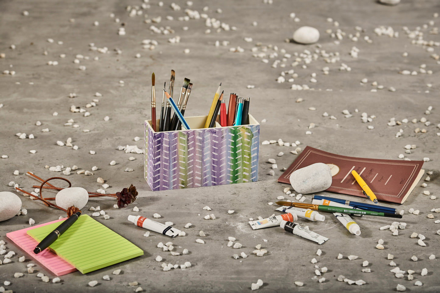 A Tiny Mistake Watercolour Lines Wooden Cutlery Holder, 18 x 10 x 6.5 cm