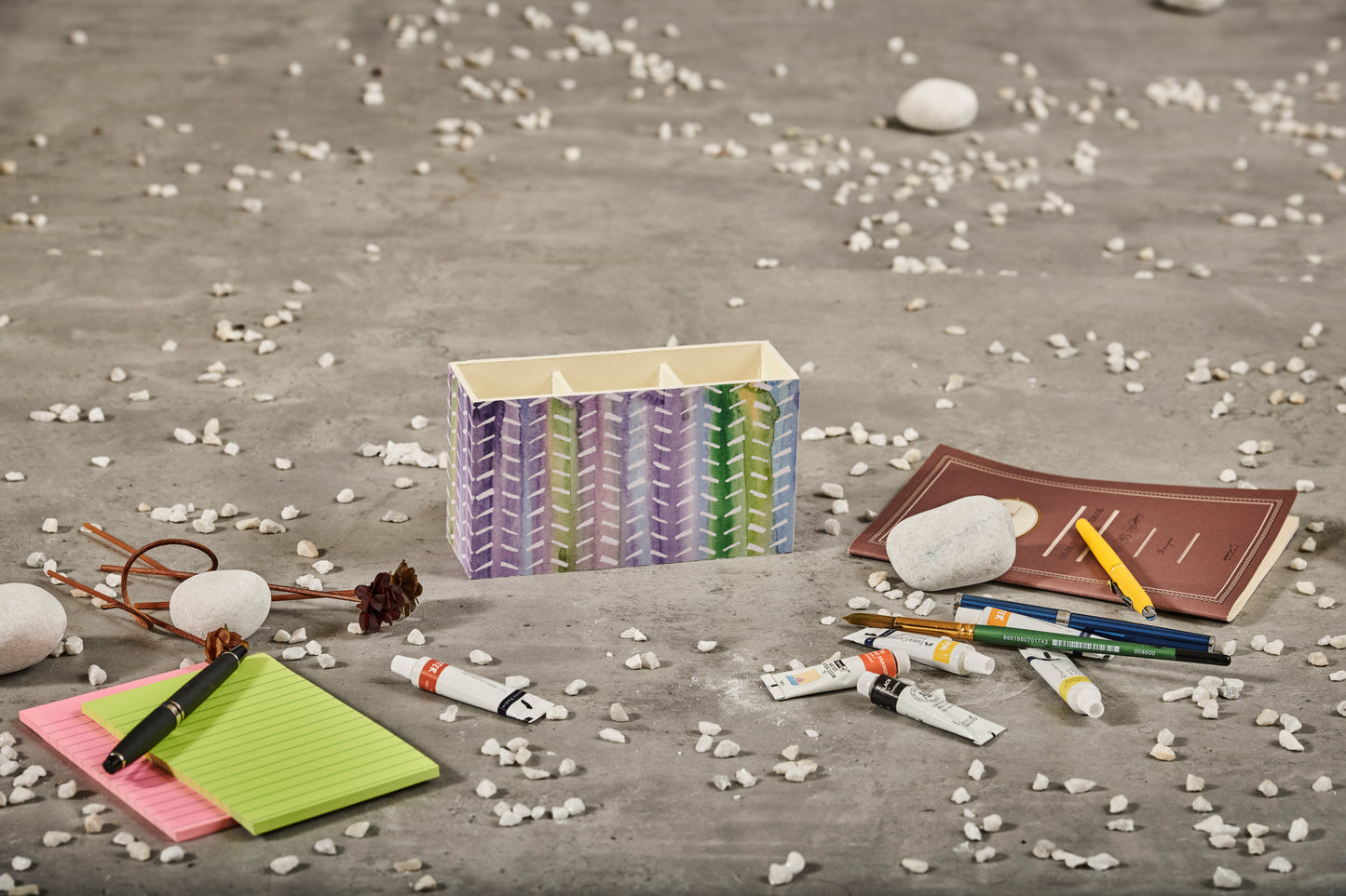A Tiny Mistake Watercolour Lines Wooden Cutlery Holder, 18 x 10 x 6.5 cm