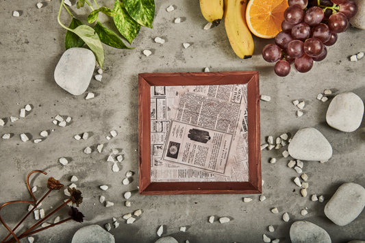 A Tiny Mistake Vintage Newspaper Small Square Wooden Serving Tray, 18 x 18 x 2 cm