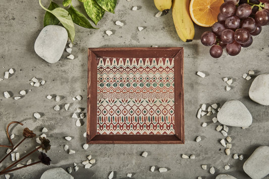 A Tiny Mistake Aztec Small Square Wooden Serving Tray, 18 x 18 x 2 cm