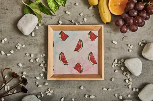 A Tiny Mistake Watermelon Small Square Wooden Serving Tray, 18 x 18 x 2 cm