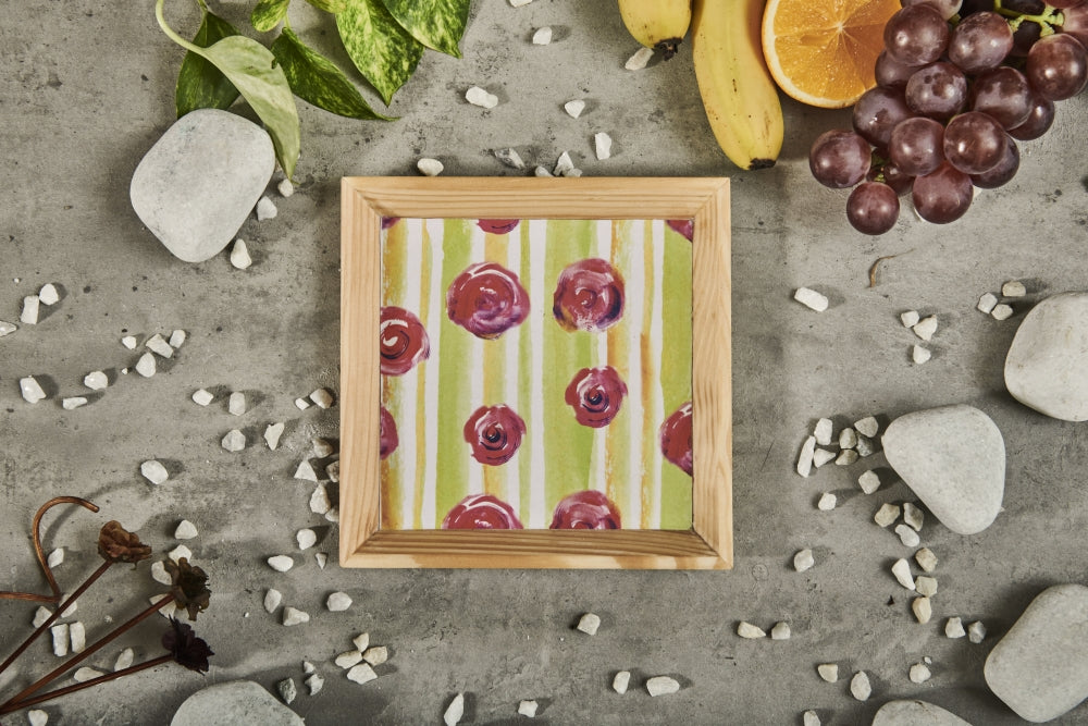 A Tiny Mistake Rose Garden Small Square Wooden Serving Tray, 18 x 18 x 2 cm