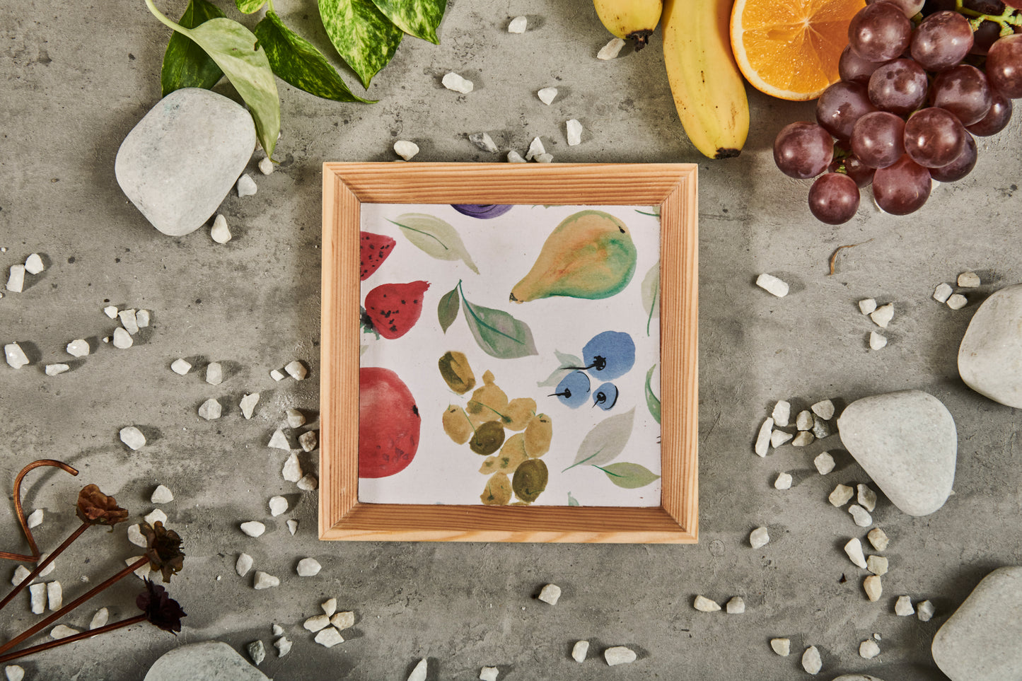 A Tiny Mistake Assorted Fruits Small Square Wooden Serving Tray, 18 x 18 x 2 cm