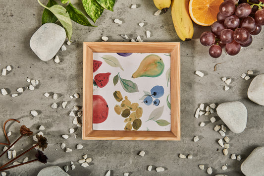 A Tiny Mistake Assorted Fruits Small Square Wooden Serving Tray, 18 x 18 x 2 cm