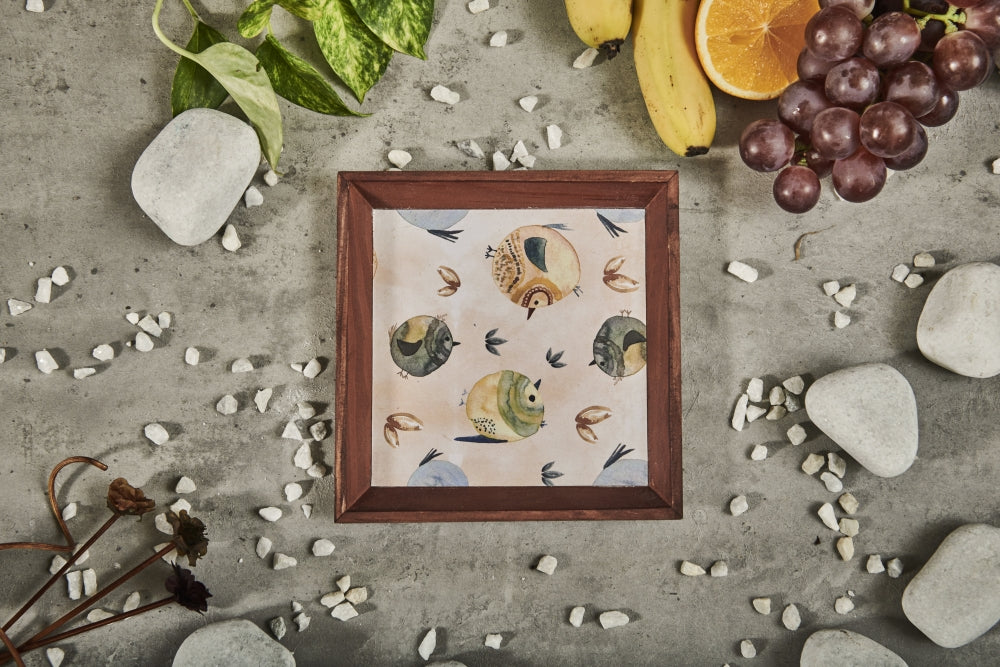 A Tiny Mistake Cute Birds Small Square Wooden Serving Tray, 18 x 18 x 2 cm
