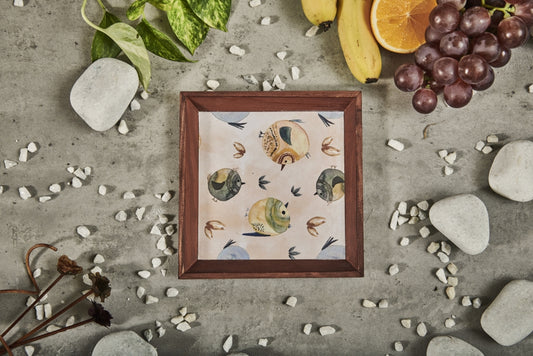 A Tiny Mistake Cute Birds Small Square Wooden Serving Tray, 18 x 18 x 2 cm