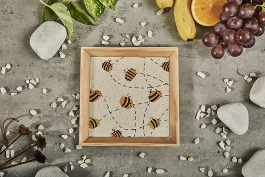 A Tiny Mistake Buzybee Small Square Wooden Serving Tray, 18 x 18 x 2 cm