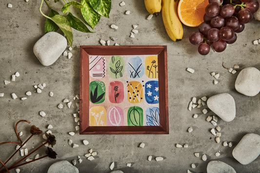 A Tiny Mistake Abstract Blocks Small Square Wooden Serving Tray, 18 x 18 x 2 cm