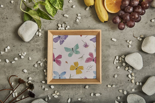 A Tiny Mistake Butterflies Small Square Wooden Serving Tray, 18 x 18 x 2 cm