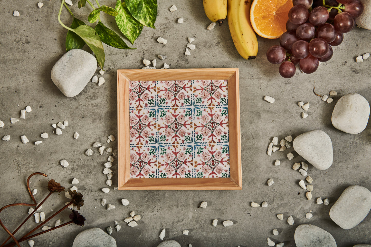 A Tiny Mistake Turkish Pink Tiles Small Square Wooden Serving Tray, 18 x 18 x 2 cm